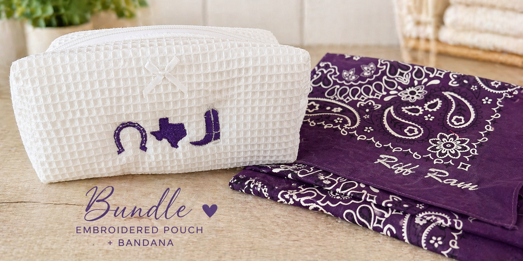 Embroidered TCU Theme Cosmetic Pouch + Bandana Spirit Duo